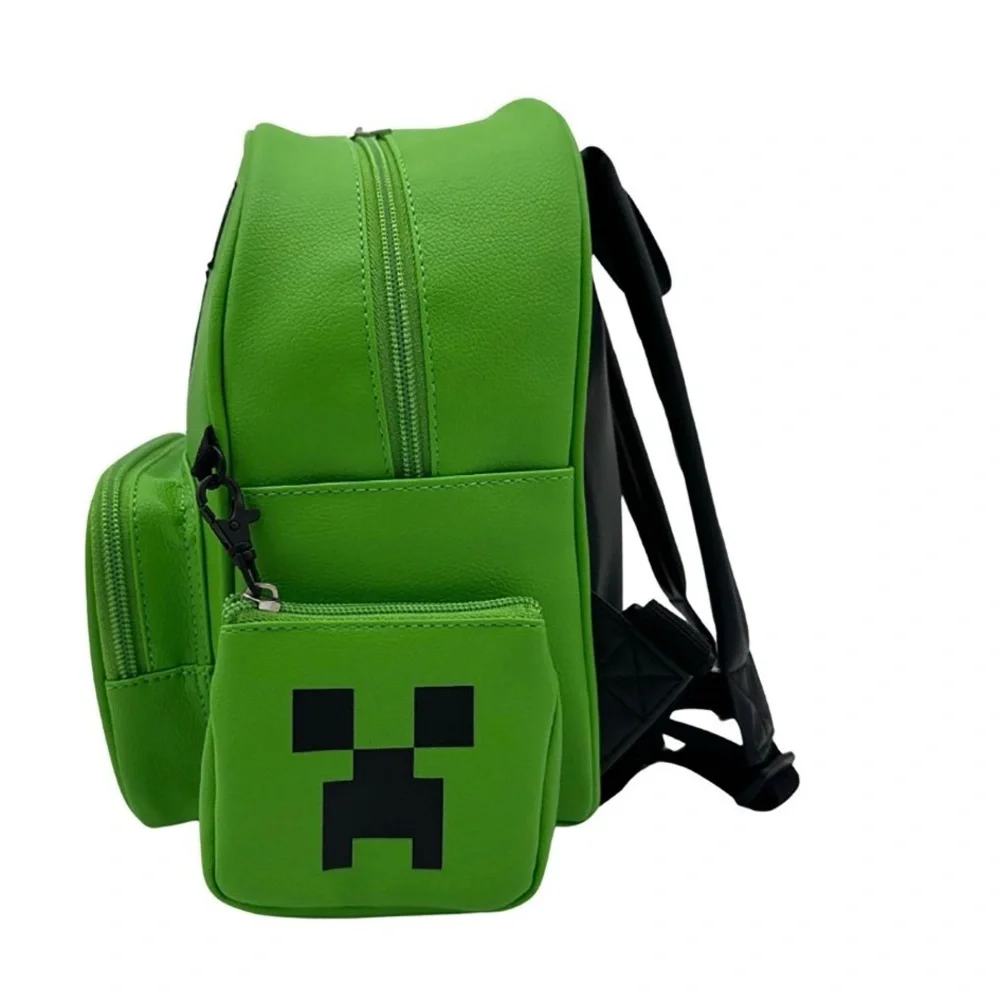 Minecraft-Green Creeper Face Backpack 10.5”in with Coín Purse Set of 2pc. NWT